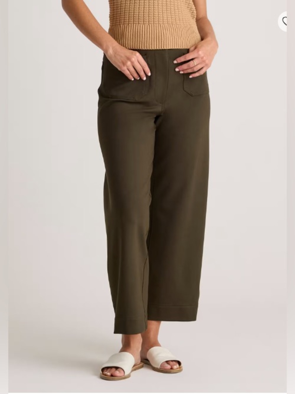 Quince Ultra-Stretch Ponte Cropped Wide Leg Pants in Green Olive size 8